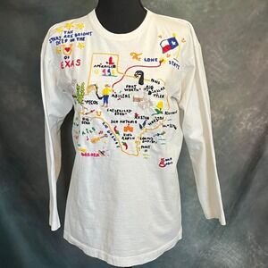 Swan Magic Vintage 90s Texas Map Embroidered Long Sleeve T Shirt Women's Small